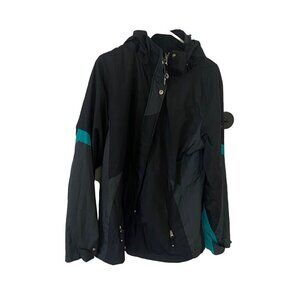 Hawk & Co Men's Black Hooded Full Front Zip Wind Breaker - Large